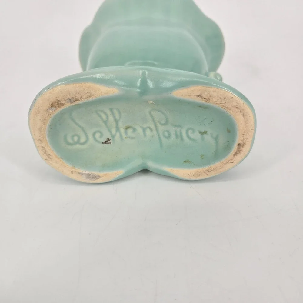 Vintage Weller Cameo Rose Vase Aqua Green White Floral Double Handle 7 In Deco